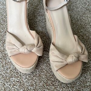 Beige Knotted Wedge Sandals